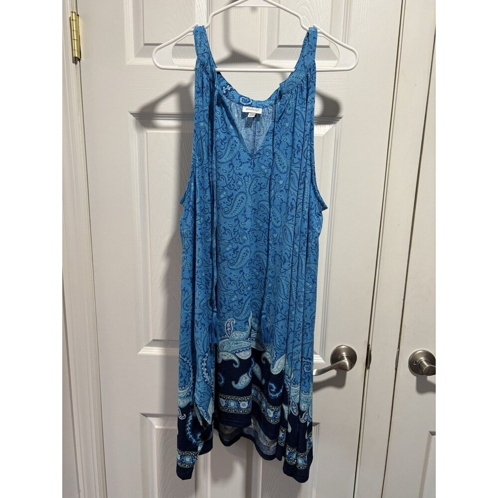 Blue Paisley Sleeveless Tassel Tie Top26/28 Boho Summer Beach By Avenue